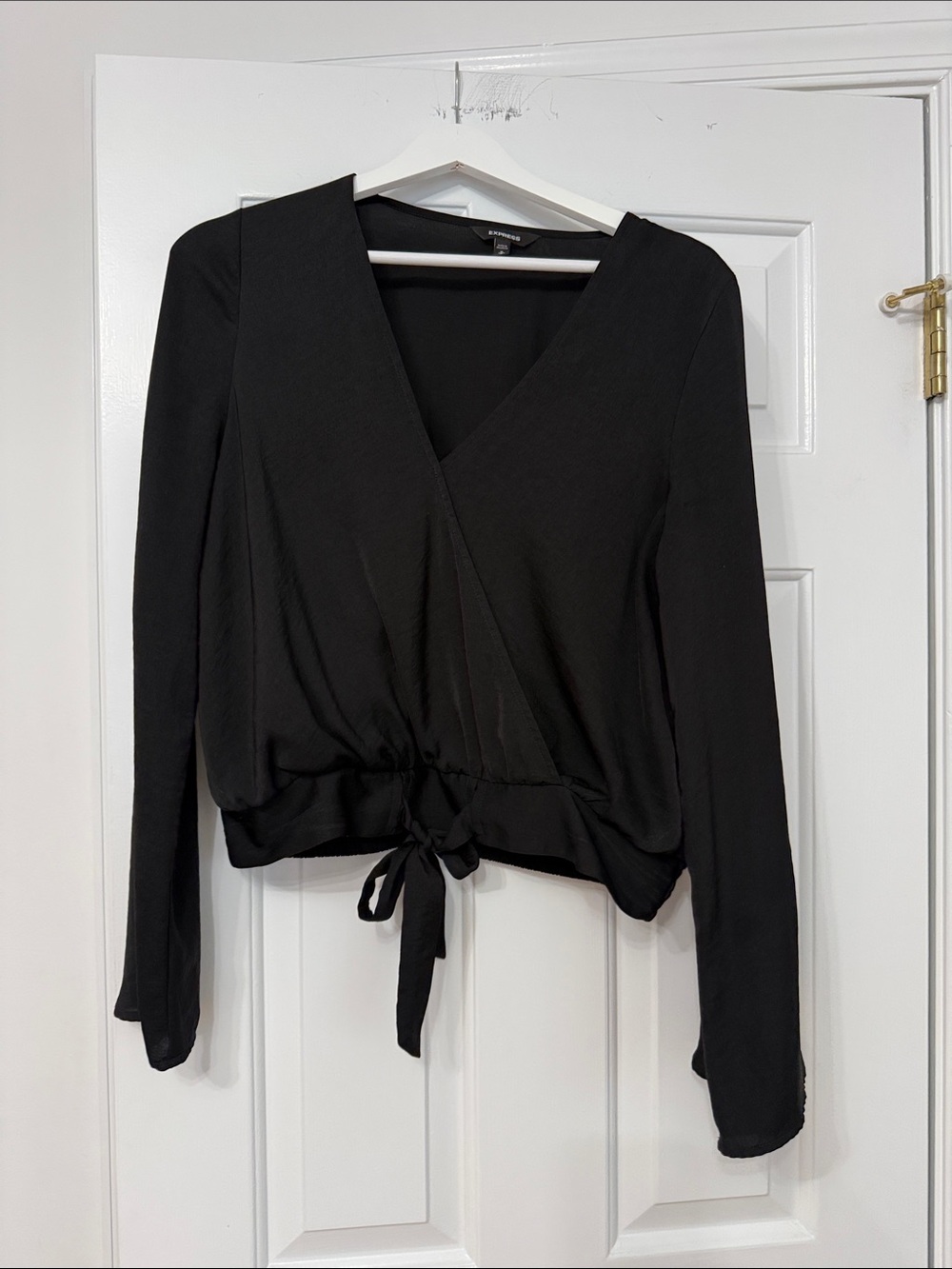 Express Black Wrap Front Tie Blouse